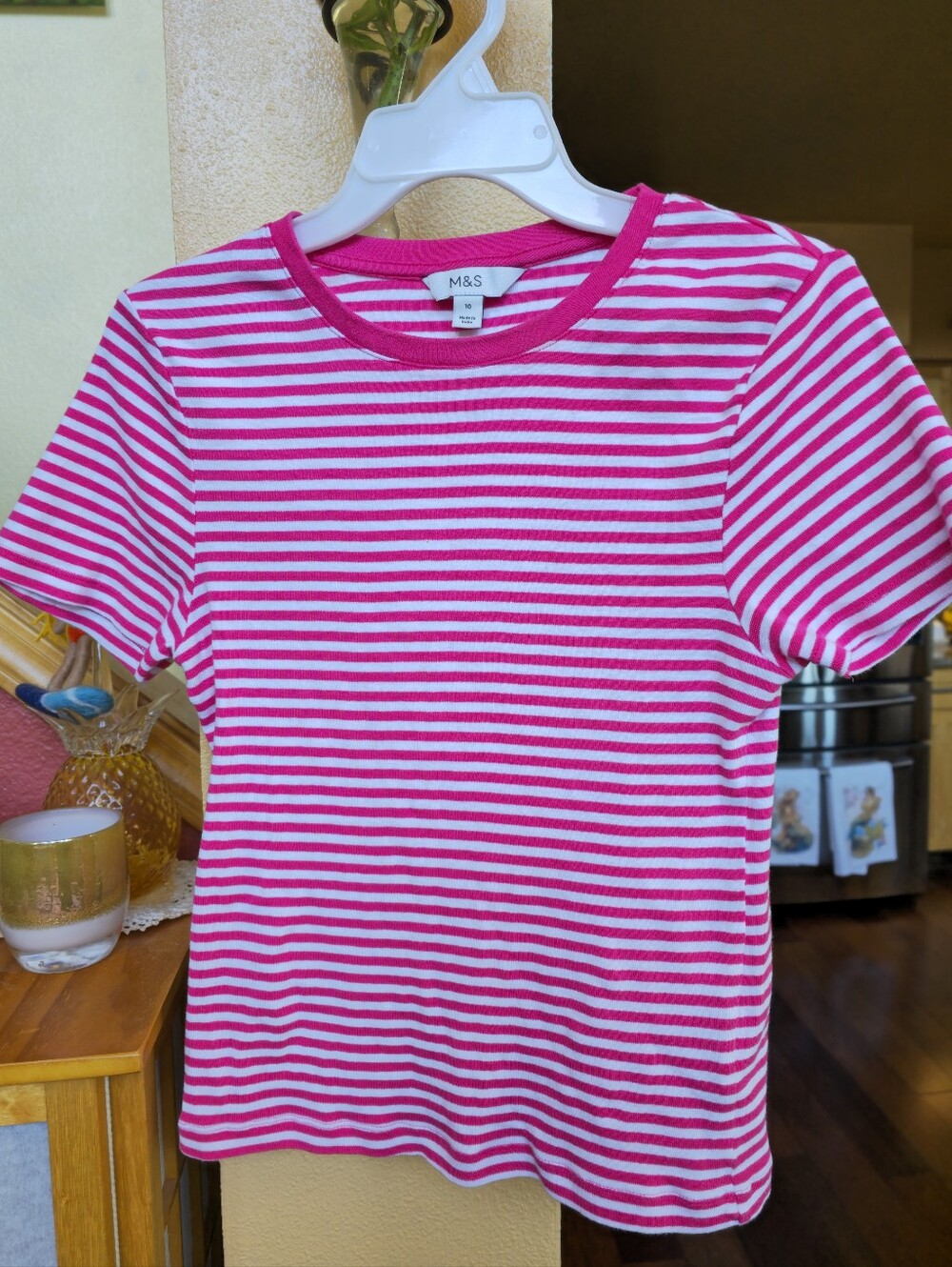 M & S Pink and White Striped Tee Size US6